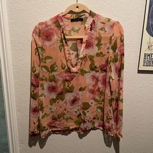 Coral pink floral blouse
